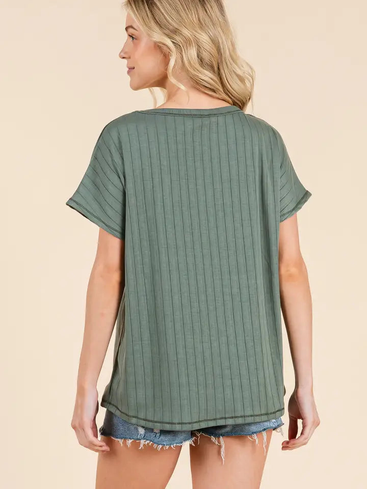 Ribbed Knit Relaxed Tee