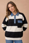 Striped Denim Collar Sweater Top