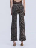 High Rise Leopard Print Slim Wide Jeans