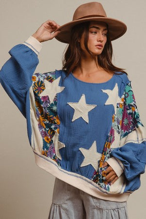 Washed Mix And Match Top With Star Patch