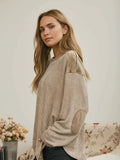 Boxy Textured Long Sleeve Washed Knit Top
