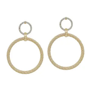 Gold Open Circle with Pave Beaded Accent 2" Earring