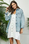 Stripe RhineStone Long Sleeve Denim Shacket