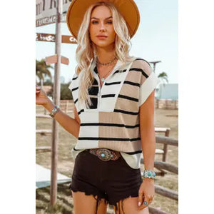 Quarter Zip Collar Sweater Top
