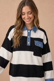 Striped Denim Collar Sweater Top