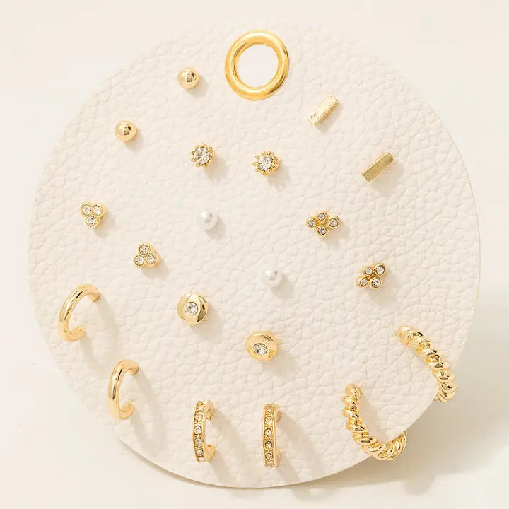 Pearl and Gem Studs Assorted Stud and Hoop Earrings Set