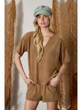Split Neck Terry Knit Top