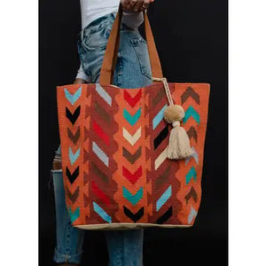 Orange & Multicolored Aztec Tote