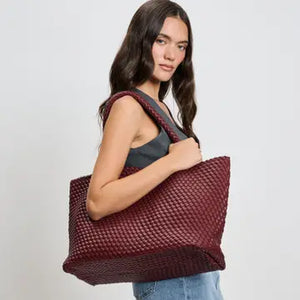 Solana Woven Vegan Leather Tote Burgundy