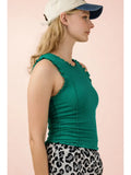 Lettuce Hem Casual Fitted Knit Top Green