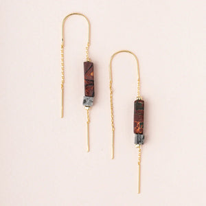Rectangle Stone Thread Earring - Majestic Jasper/Black/Gold