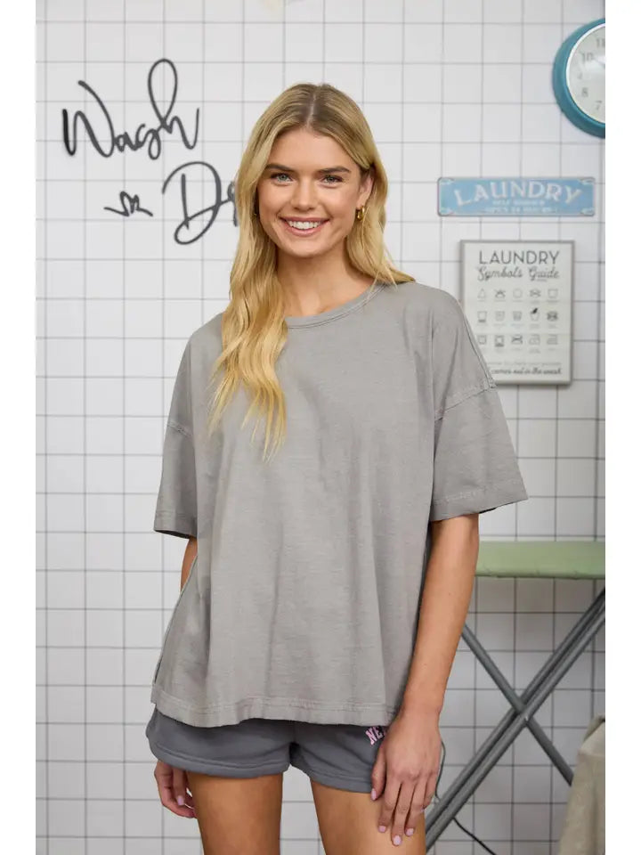 Washed Exposed Seam Relaxed Knit T-Shirt