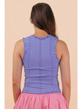 Lettuce Hem Casual Fitted Knit Top Blue