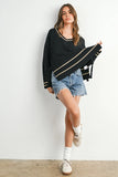 Black V Neck Tide Side Sweater