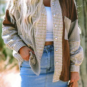 Houndstooth Contrast Patchwork Loose Shacket