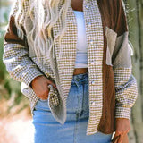 Houndstooth Contrast Patchwork Loose Shacket