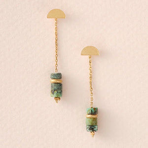 Stone Meteor Thread/Jacket Earring - African Turquoise/Gold