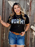Worthy with Gold Puff Cross Tee
