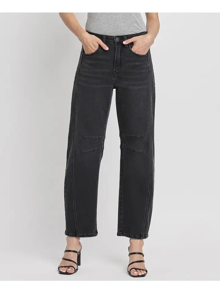 High Rise Ankle Barrel Leg Black