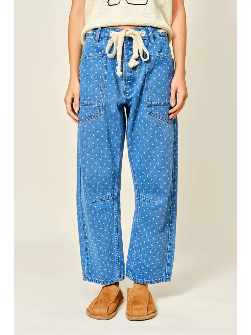 Polka Dot Denim Barrel Pants