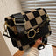 Fashionable Checkerboard Shoulder Bag Black