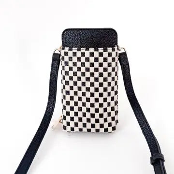 Woven Double Phone Bag Checkerd Black