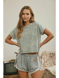 Washed Short Sleeve Knit Top Olive