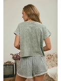 Washed Short Sleeve Knit Top Olive