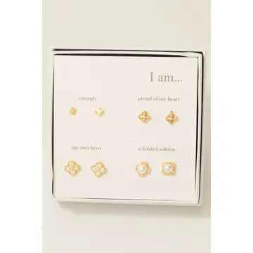 Gold Dipped Mixed Pearl Clover Stud Earrings Set