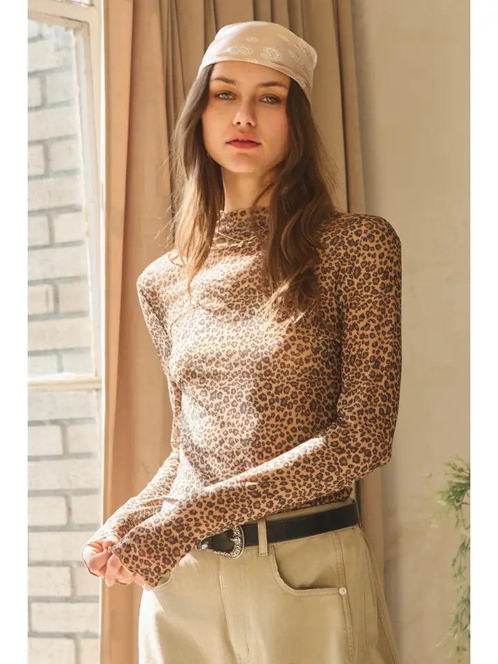 Animal Mesh Sleeve Top