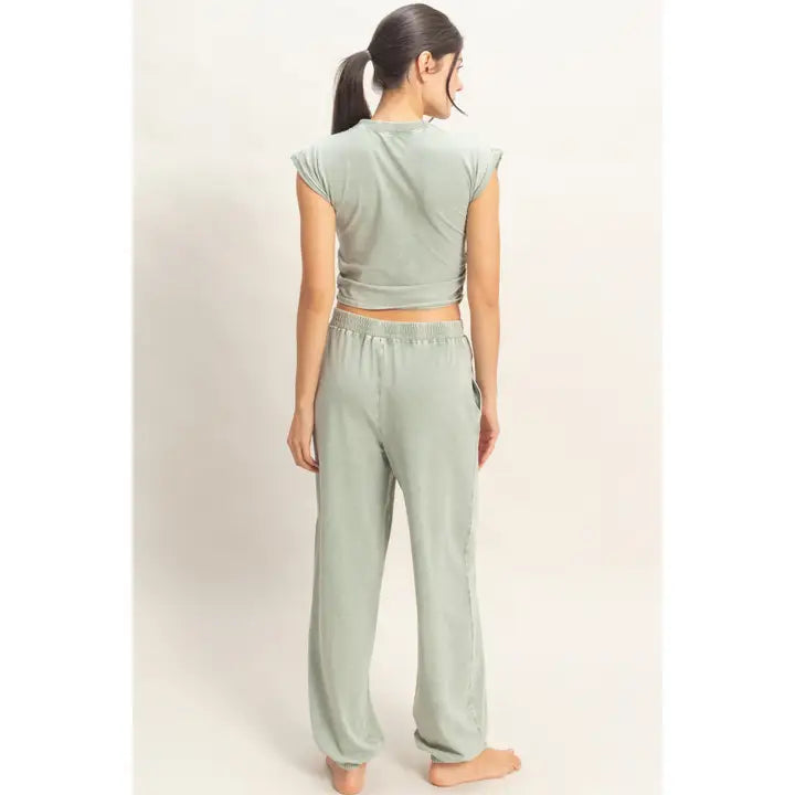 Rolled Sleeve  Top and Jogger Set