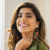 Allison Checkered Beaded Fringe Earrings Multicolor