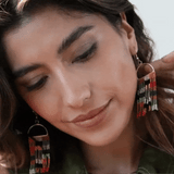 Allison Checkered Beaded Fringe Earrings Multicolor