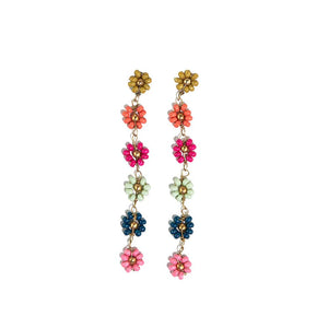 Multi Color Flower Beaded Dangle Earrings Rainbow