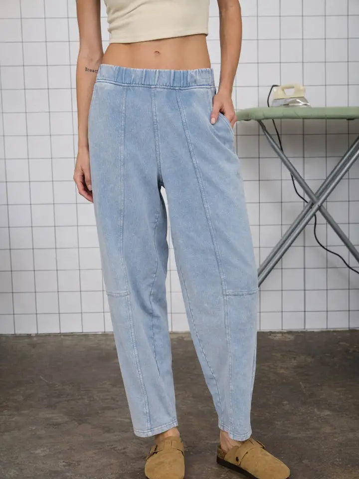 Acid Washed Elastic Waist Knit Joggers