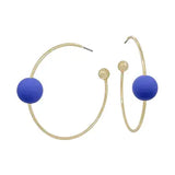 Gold Thin Hoop with Royal Blue Beaded Accent