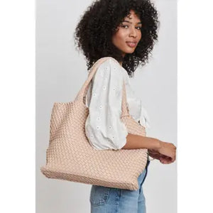 Solana Woven Vegan Leather Tote Natural