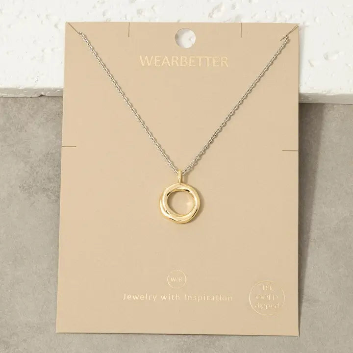 18K Gold Twisted Circle Pendant Two Tone Necklace