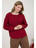 Ribbed Henley Long Sleeve Top