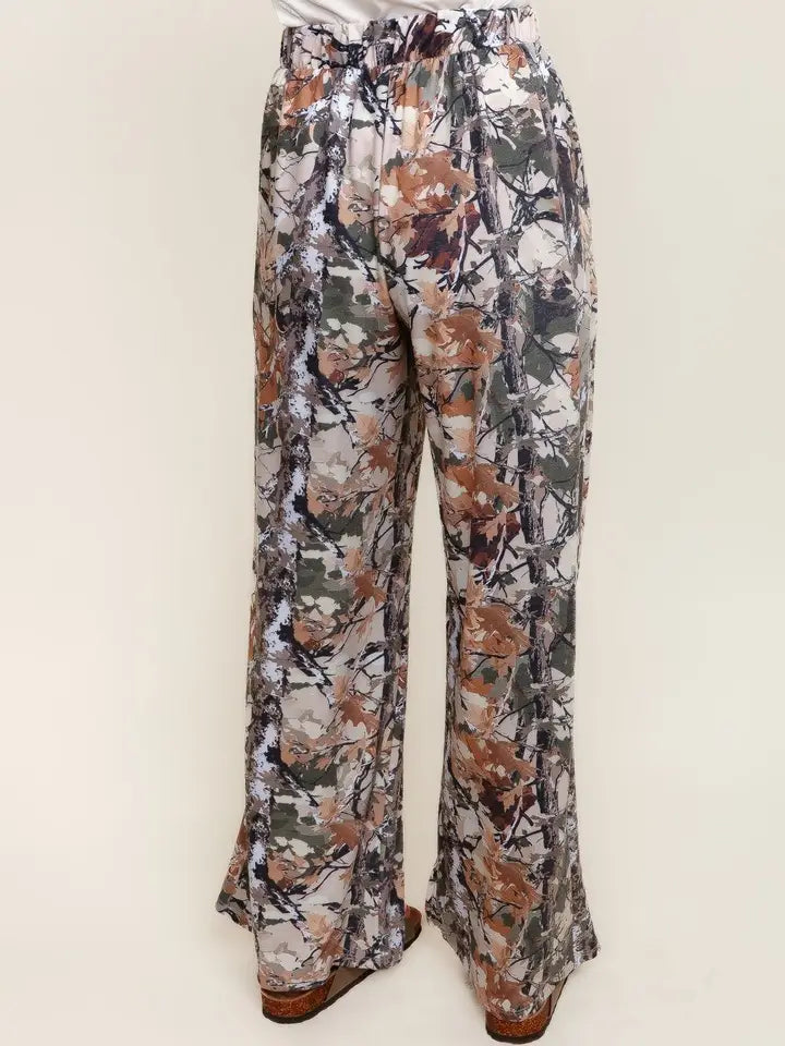 Camouflage Wide Pants with Side Pocket