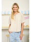 Textured Knit Short Sleeve Henley Knit Top