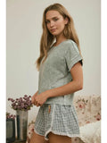 Washed Short Sleeve Knit Top Olive