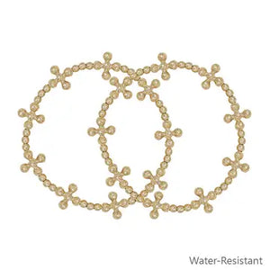 Water Resistant Gold Beaded Cross Shape Set of 2 Stretch Bracelets