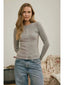 Button Front Long Sleeve Knit Top Grey