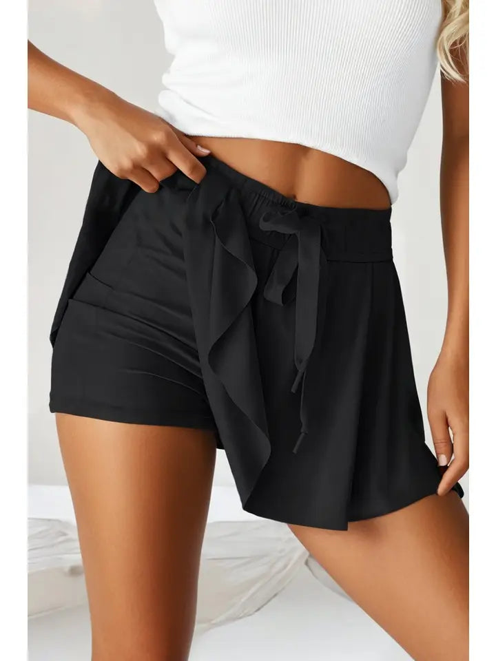 Las Drawstring Elastic Waistband Lined Tennis Skorts