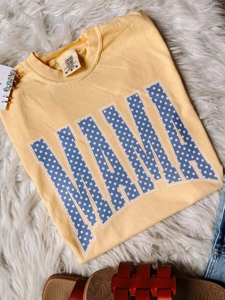 Blue Polka Dot Mama Graphic Tee - Butter
