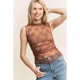Mesh Lace High Neck Top Brown