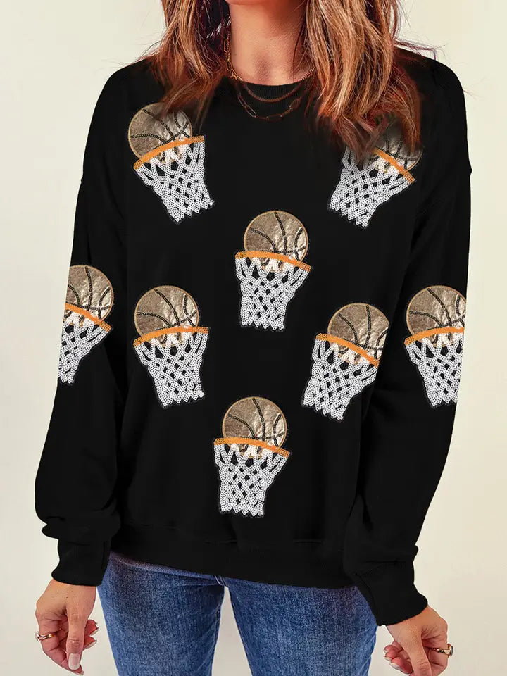 Black Basketball Patched Game Day Crew Neck