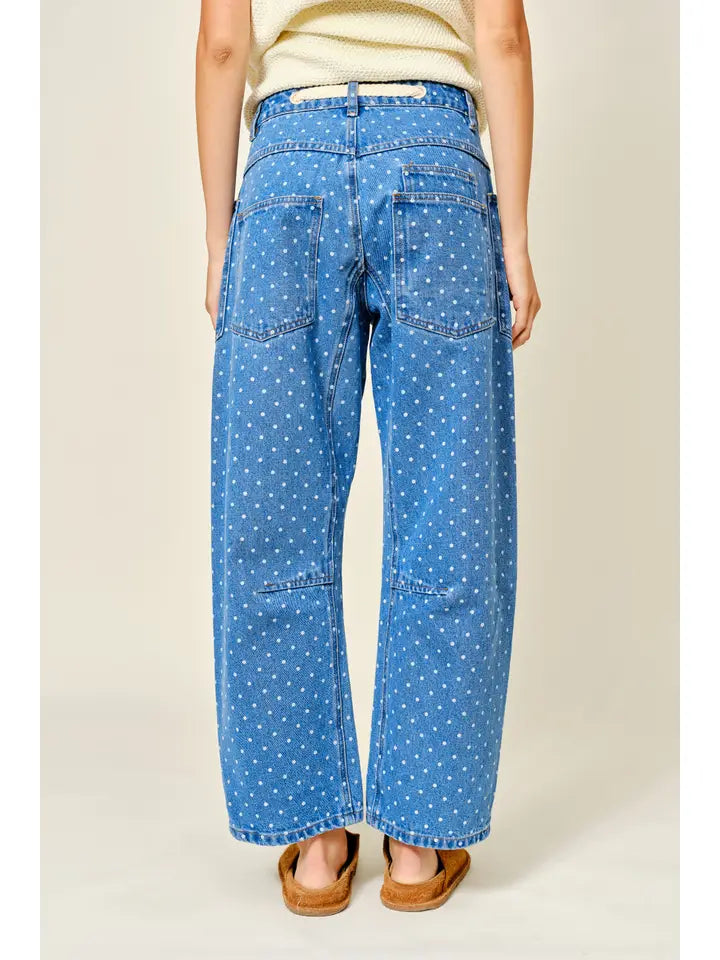 Polka Dot Denim Barrel Pants
