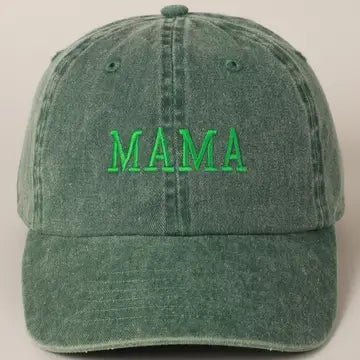 Mama Embroidered Cotton Baseball Cap Green